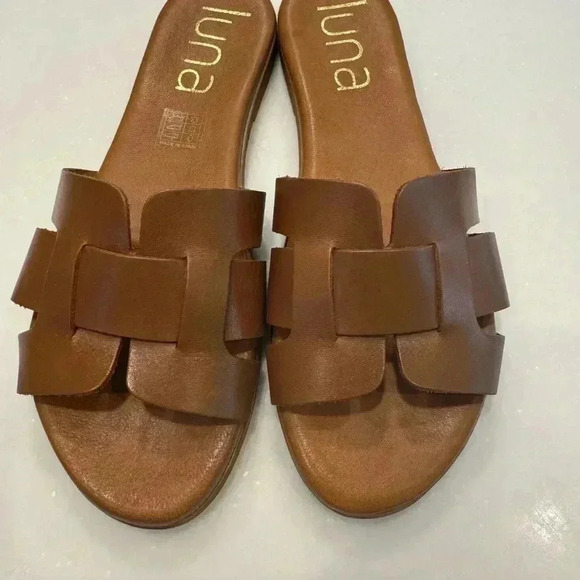 Luna brown leather slip on sandals size EU 38 US 7.5 NEW - Picture 2 of 7